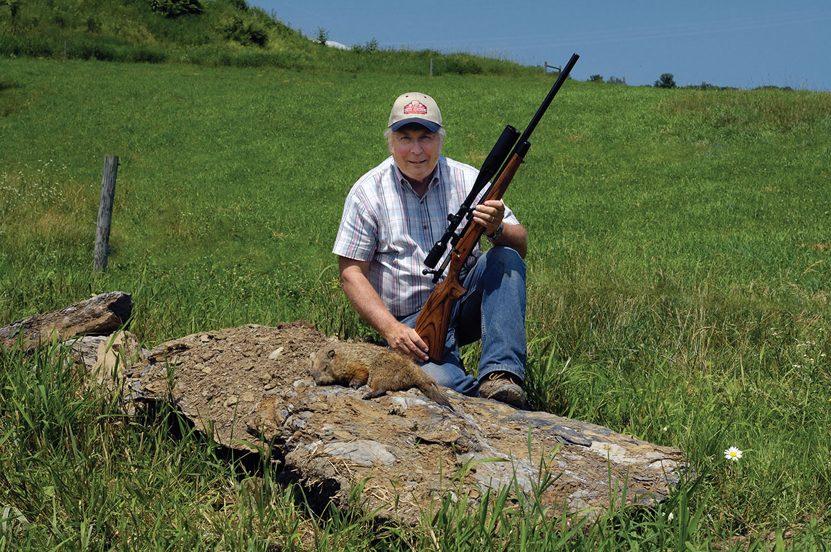 Out in the fields of a farm in New York state, Trzoniec found a good use for this Model 700 in 6mm Remington. This chuck was taken just short of the tree line in the background.